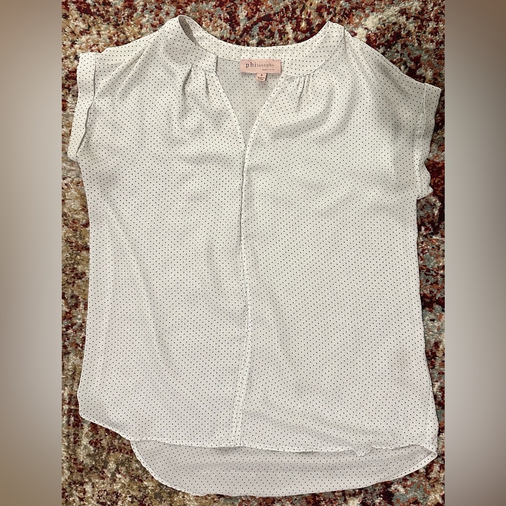 Philosophy - white / black tiny polka dot top